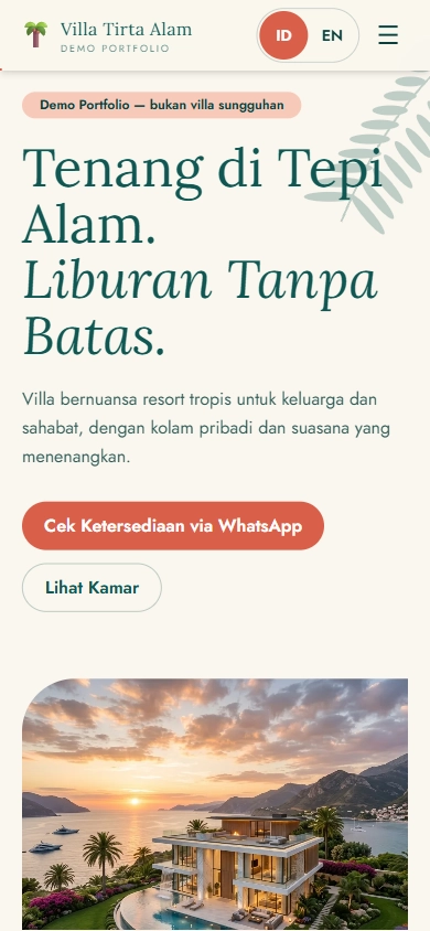 Tampilan mobile Website Villa 1