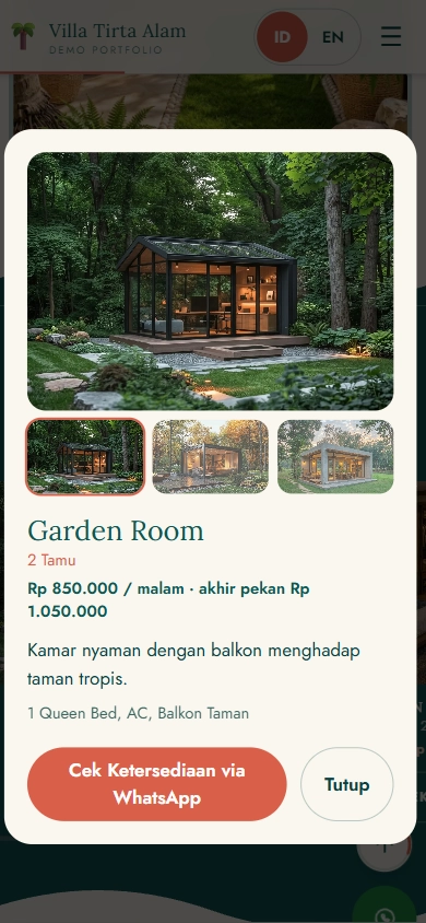 Tampilan mobile Website Villa 2